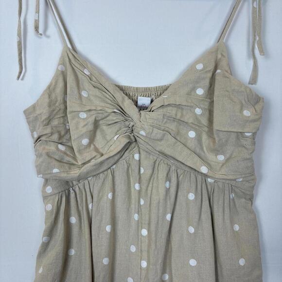 Old Navy Cropped Twist-Front Smocked Polka Dot Linen Blend Jumpsuit (M) - Picture 4 of 8